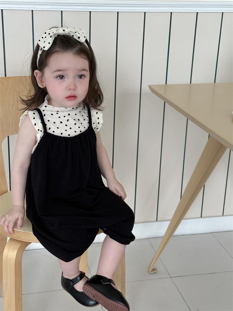 Stylish Korean Baby Girls Polka Dot Tank Top And Shorts Set Lightweight Summer Wear