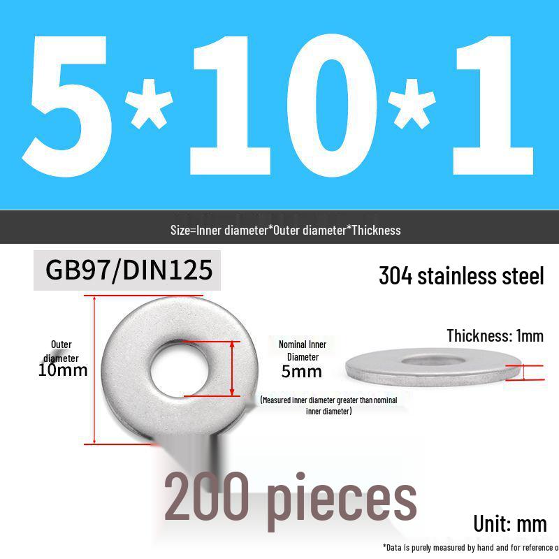 304 Stainless Steel Enlarged Flat Washer Ring (Sizes: M1.6-M22)