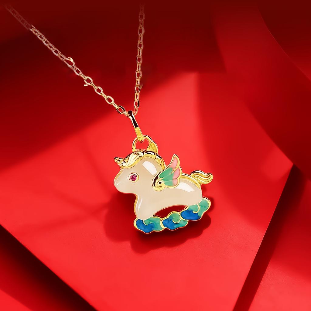 18k Real Gold Electroplated One-horned Pegasus Necklace Cartoon Cute Personalized Sweater Chain Necklace
