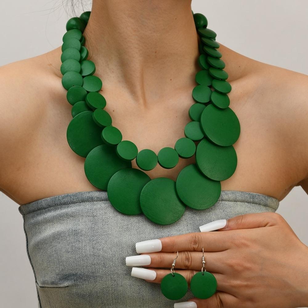Gioielli Africani Bohemien Colorati Geometrici Rotondi Perline di Legno Collana di Perline Fatta a Mano E Orecchini Accessori da Festa da Donna