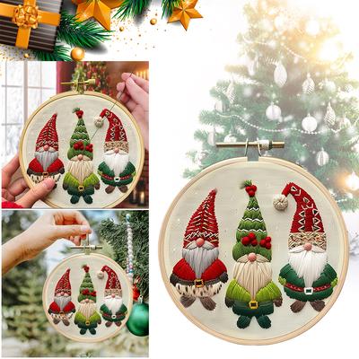 20cm/15cm Embroidery Kit Merry Christmas Ornaments Snowflake Wreath Awesocrafts Beginners Adults DIY Handmade Easy Patterns