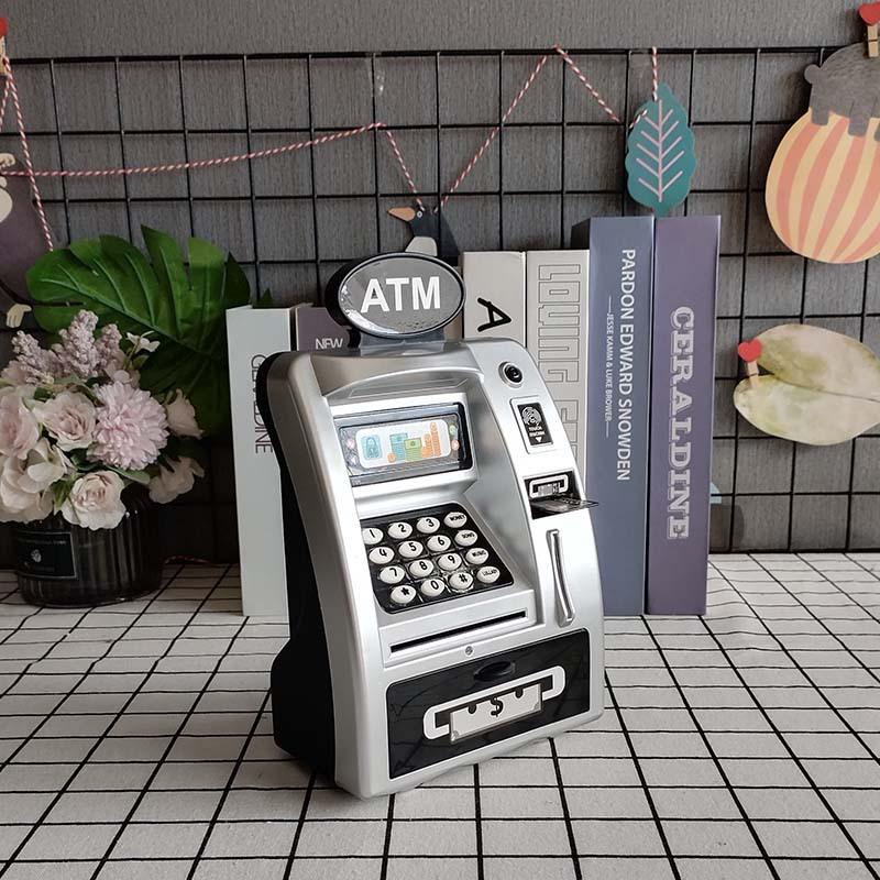 Children s ATM Piggy Bank: Secure Mini Money Jar with Password and Coin Rolling Feature 16*9*25cm серебряный