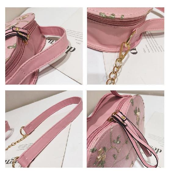 Borse rotonde a forma di cuore in pizzo dolce femminile Borse a tracolla in pelle PU di alta qualità per borse a tracolla a catena di fiori freschi da donna