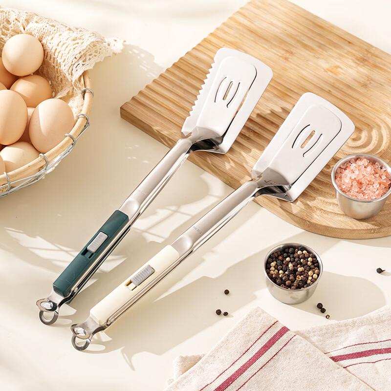 Zhishi 2-in-1 Stainless Steel Frying Spatula Tongs