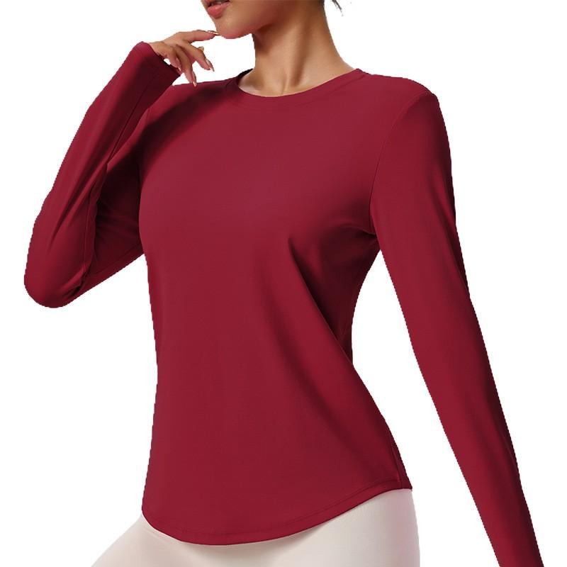 Womens Long Sleeve Yoga Top Breathable Quick Dry Fitness Pullover Pilates Workout Gym Training