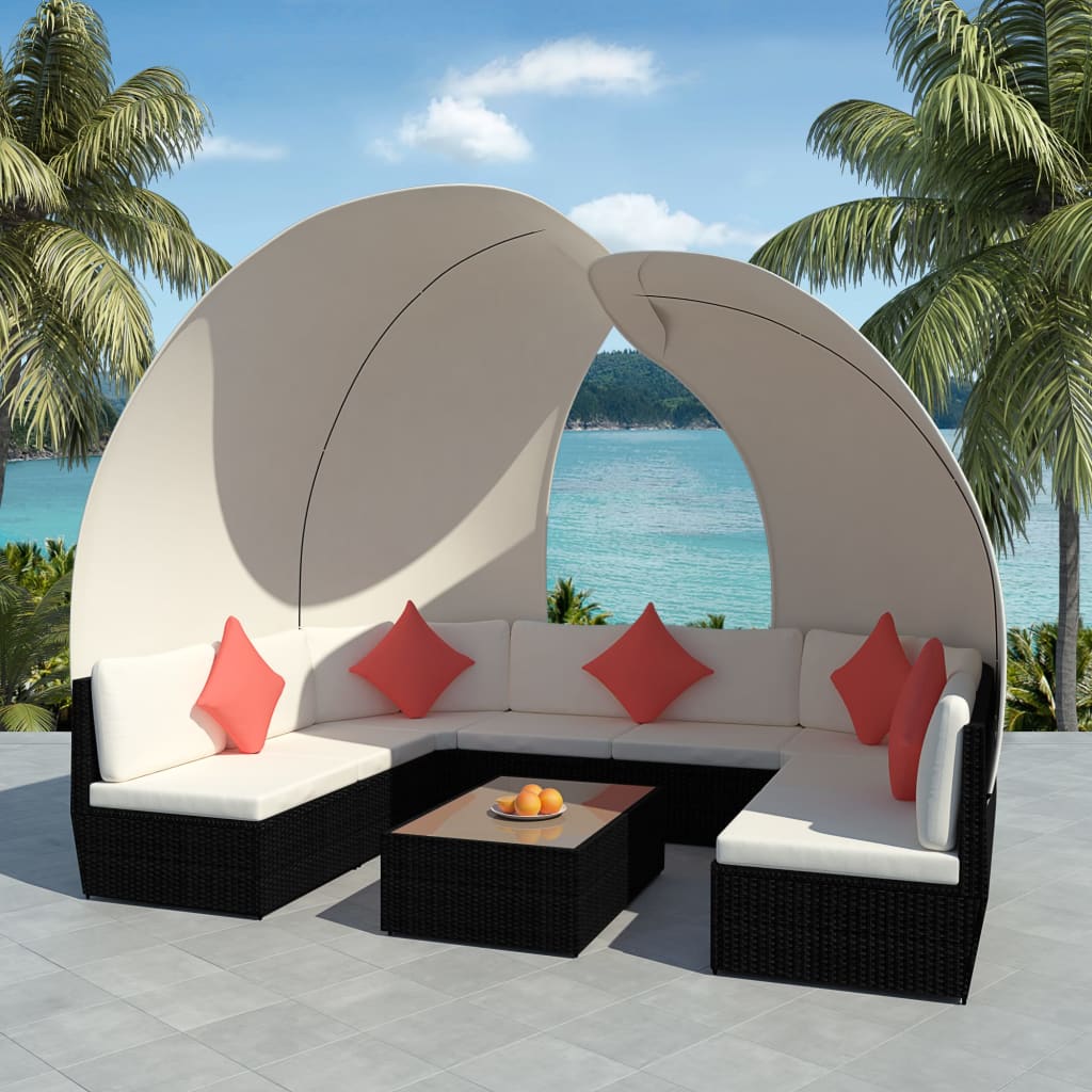 9 piece garden lounge set with sun canopies poly rattan black