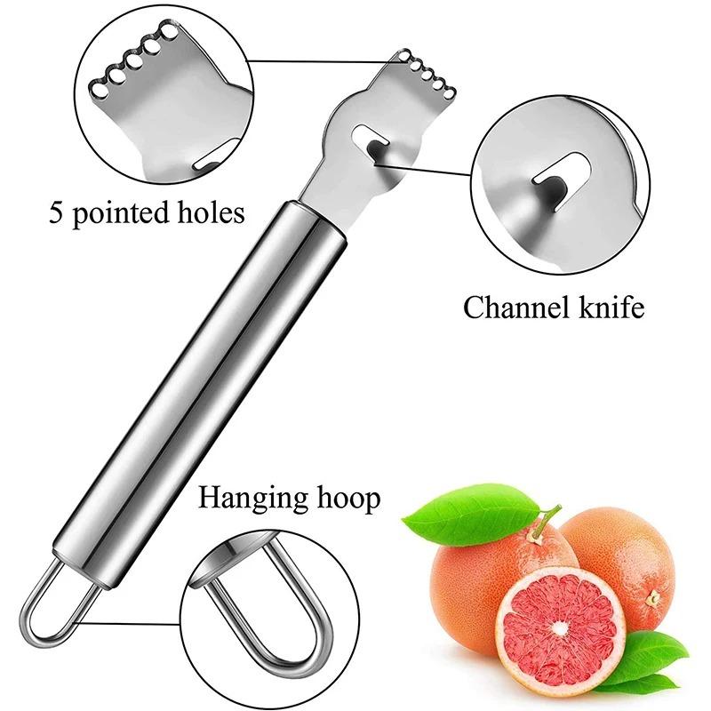 Orange Citrus Fruit Grater Peeling Knife Stainless Steel Lemon Zester Grater With Channel Knife And Hanging Loop Kitchen Gadgets
