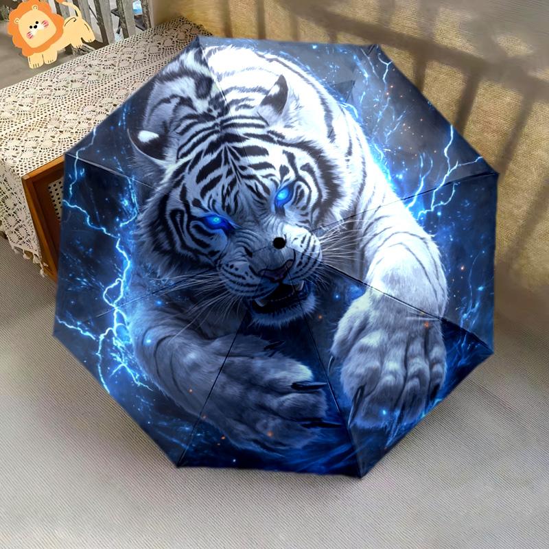 1 PC Automatic Folding Umbrella - Electric Tiger Pattern, Portable & Foldable Design with 8 Ribs, Christmas Birthday Gifts