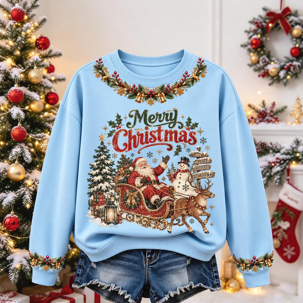 Women's Christmas Print Long Sleeve Top Casual Fall Winter Blouse for Holiday and Everyday Wear