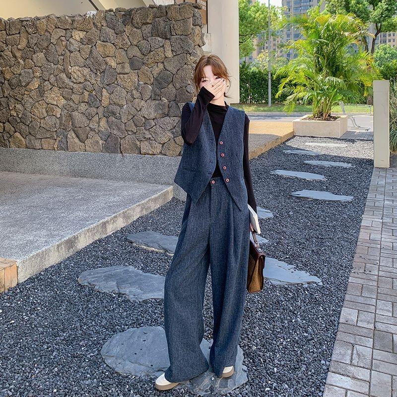 High-Quality Vest and Wide Leg Pants Two-Piece Set, Perfect for Autumn
