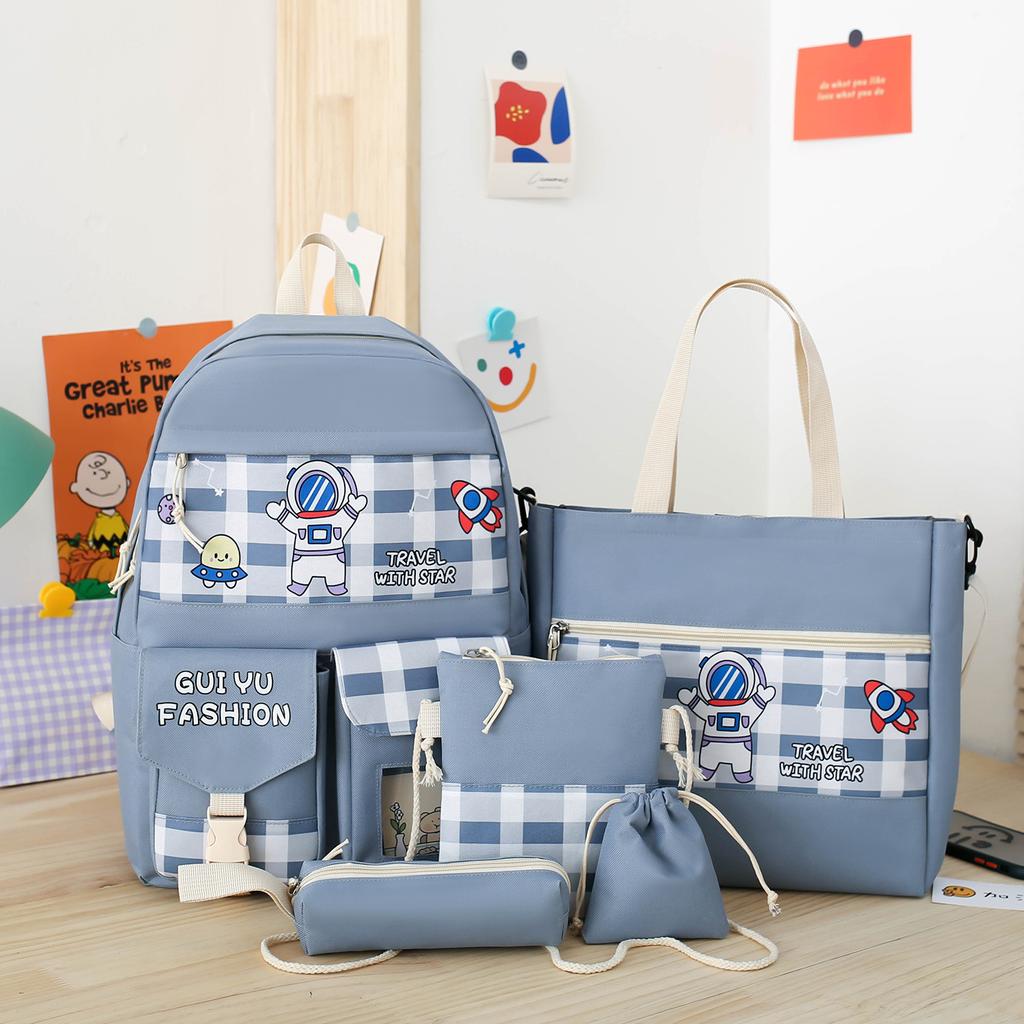 5Pcs/Set Cute Canvas Women School Backpacks for Teenage Girls Book Bag Student High Quality Travel Laptop Backpack Female
