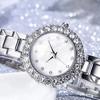 Ladies Bracelet Watch Rhinestone Quartz Analog Watch Sparkling Round Dial Wristwatch for Women Daily Party Date Wear