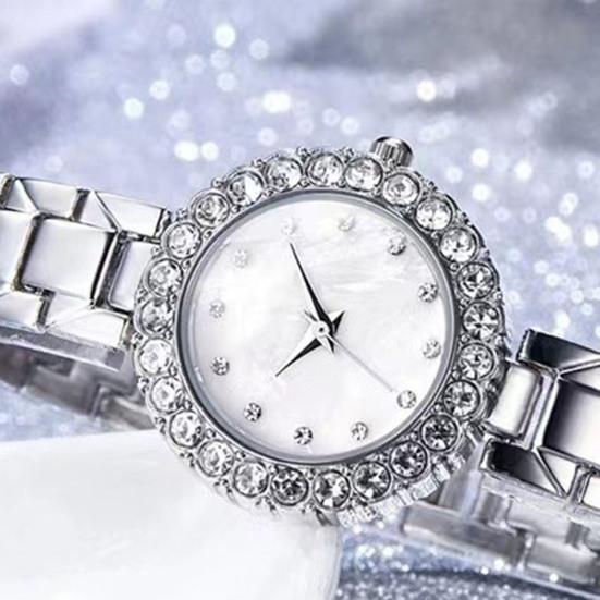 Ladies Bracelet Watch Rhinestone Quartz Analog Watch Sparkling Round Dial Wristwatch for Women Daily Party Date Wear