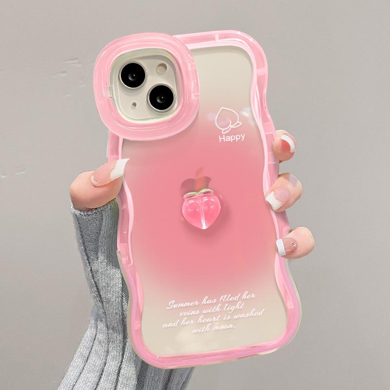 Applicable To 15 IPhone 14 Smudge Peach Doll 13 Wavy Edge Invisible Double Bracket 11 Women