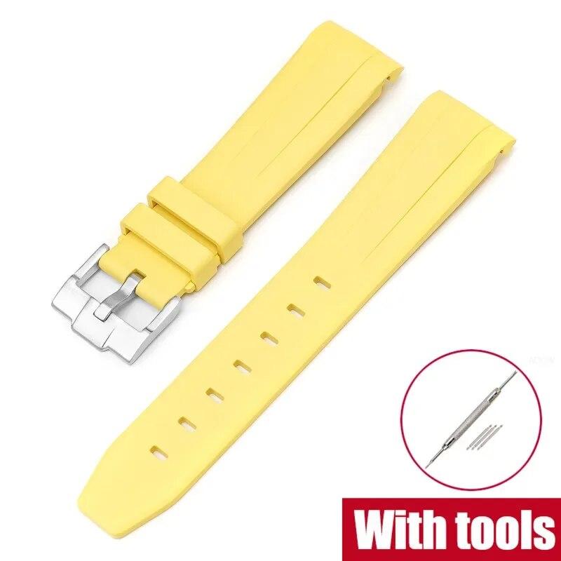 20mm Fluoro Rubber Strap for Rolex Daytona Curved End Sport Waterproof FKM Watch Band for Omega X Swatch Moonswatch with Tools