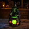 Artesanías de Resina Hechas a Mano Lámpara Caldero de Bruja de Halloween, Adorno de Estatua, Accesorios de Habitación Artísticos Decorativos Espeluznantes Luz para Escritorio Mesa