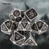 7 Pcs Black White Dragon Metal Dice Solid Metal Polyhedral Dice Set Suitable for Role-Playing RPG  Board Game Card Game