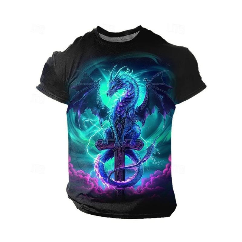 3D Drageprint Herre T-skjorte Sommer Daglig Casual Herre Street T-skjorte Utendørssport Kortermet Urban Mote Herre T-skjorte
