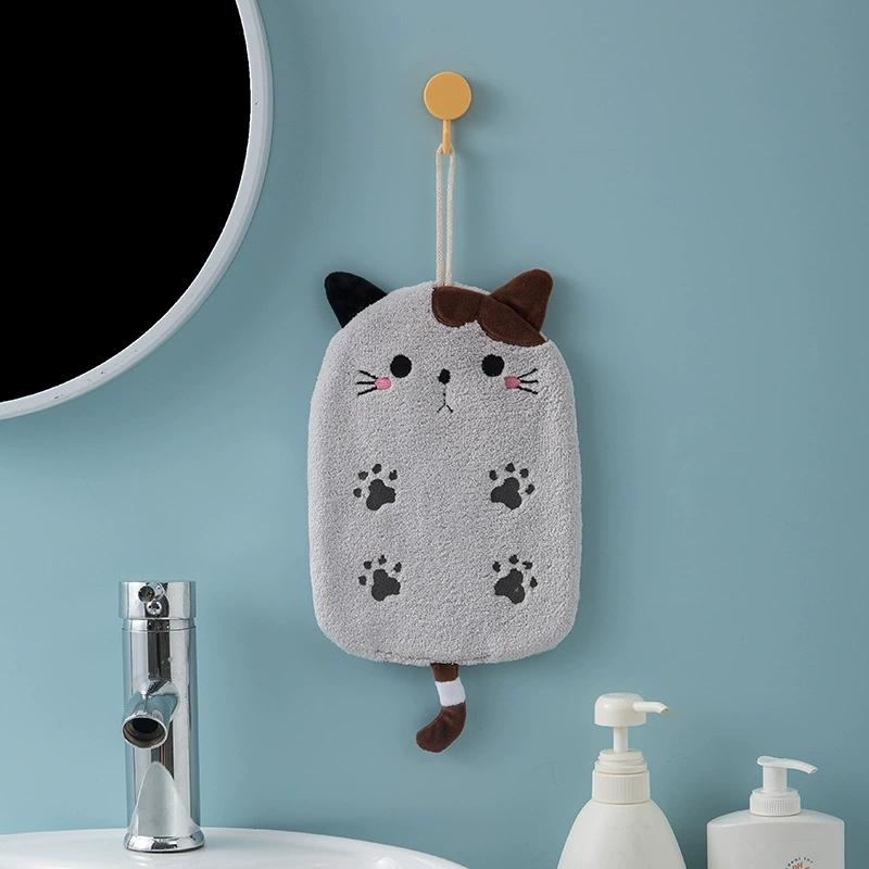 1Pc Wall-mounted Cute Cat-shaped Footprint Embroidery Suitable for Kitchen and Bathroom Hand Towels and Face Towels