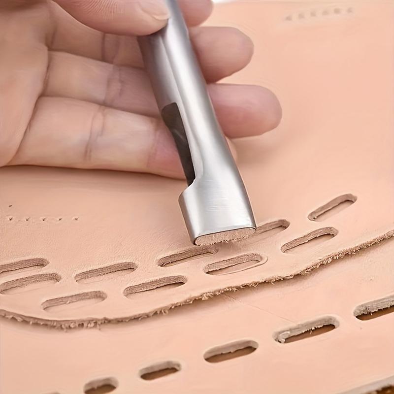 5pcs Oblong Slot Leather Punch Set Carbon Steel Flat Hollow Hole Puncher DIY Leather Craft Tool For Belts Watch Straps Bags