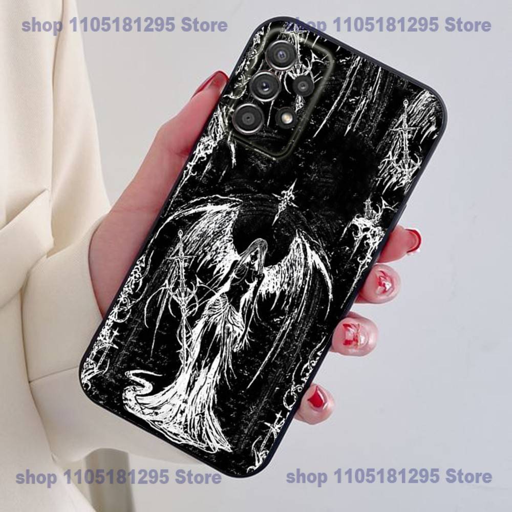Gothic Cyber Sigil Cross Eyes Skull Phone Case For Samsung S25,24,21,22,23,30,Ultra,20,Plus Black soft silicone case