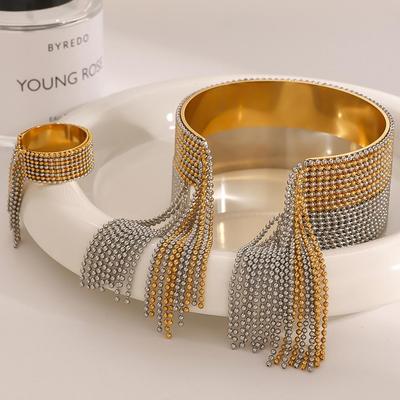 European-American High-End Stainless Steel Tassel Bracelet Ring – Niche Titanium Steel Open Bangle Jewelry