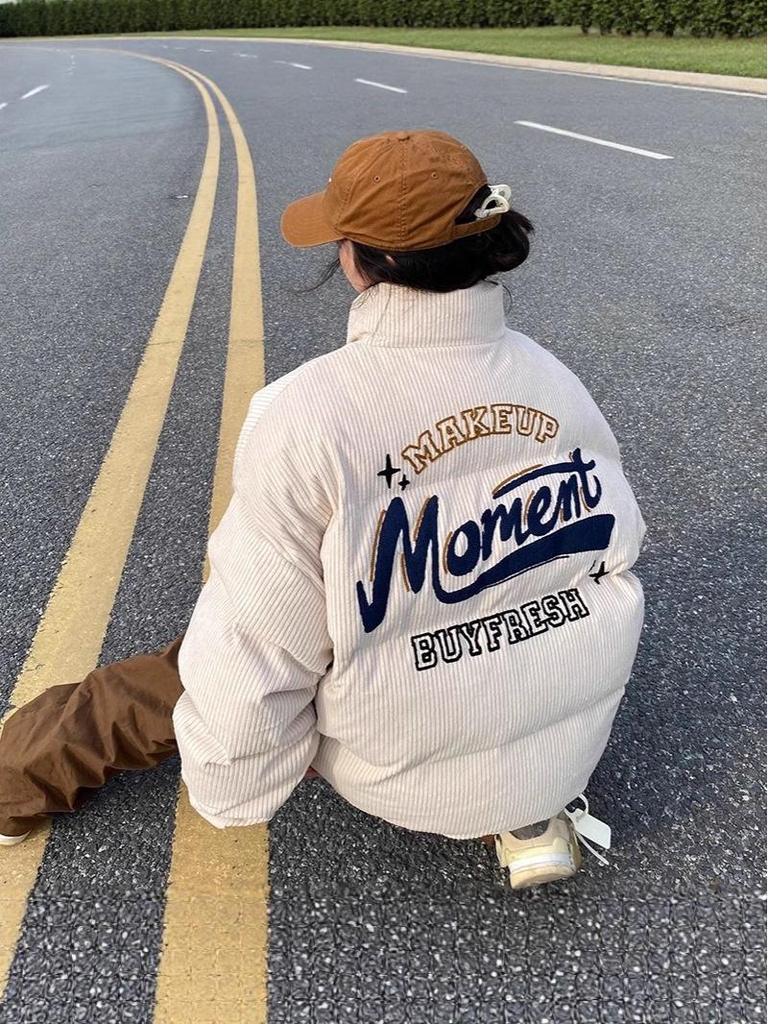 Men's Vintage Retro Embroidered Corduroy Jacket with Stand Collar – Cozy Outerwear for Couples