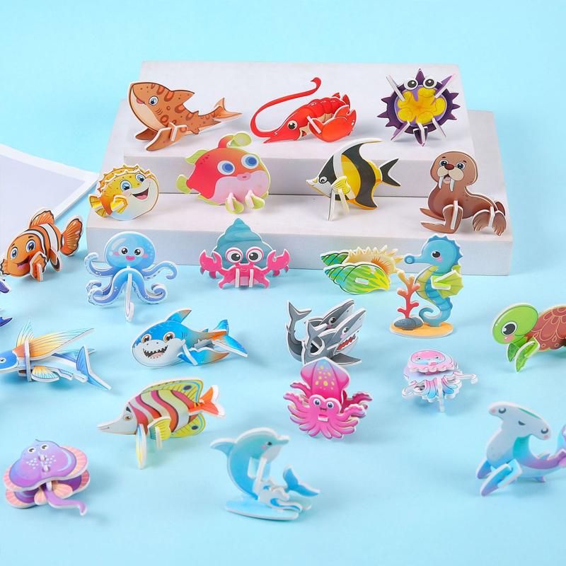 30Pcs Mini Aircraft Tanks Insects Animal Model Children's DIY Creative Cartoon Jigsaw Puzzle Educational Toys Kids Birthday Gift