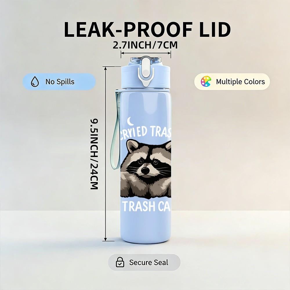 1PC Raccoon Face Cartoon 750ml Color Plastic Sports Water Bottle Leakproof Flip Straw Lid Suitable for Sports Office Home Use