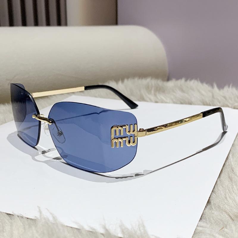 Miu's Y2K Frameless Sunglasses - Jang Wonyoung Style Curved Shades for Women