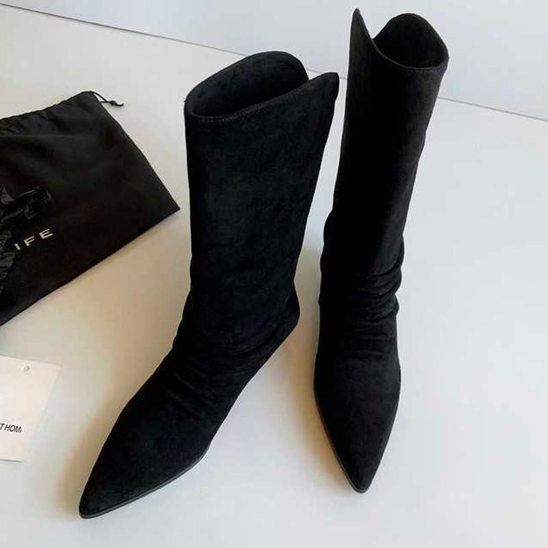 Fashion Pointed Toe Women's Boots Suede Fashion Heeled Shoes Winter Dress Luxury Designer Boots 2025 New Trend Elegant Botas Para Muje