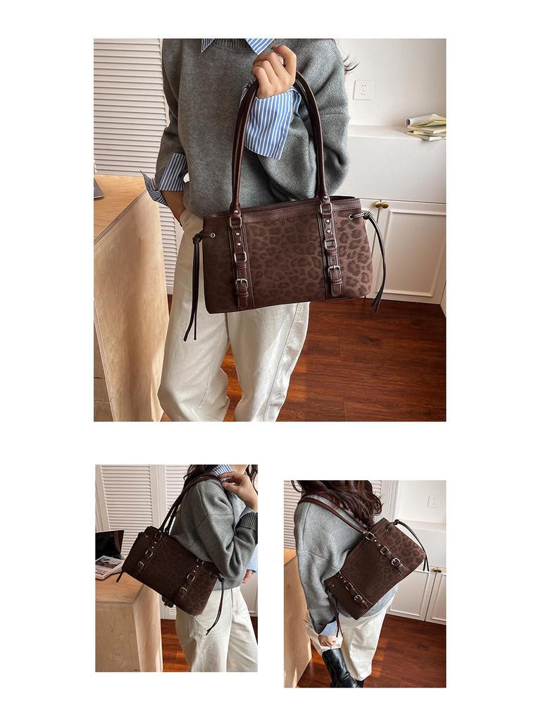 Torba Tote o Dużej Pojemności z Nadrukiem Leoparda - Jesień 2025 Retro Torba na Ramię dla Kobiet