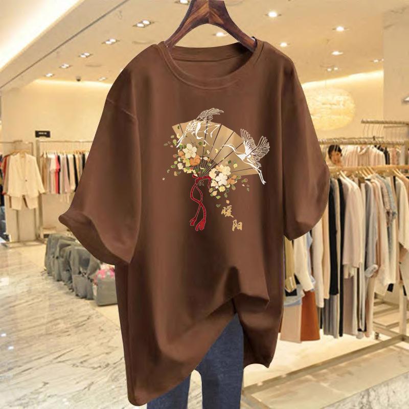 

Pure cotton 100kg short-sleeved t-shirt women s 2025 new spring and summer clothing loose oversize medium and long outer t-shirt XXXL