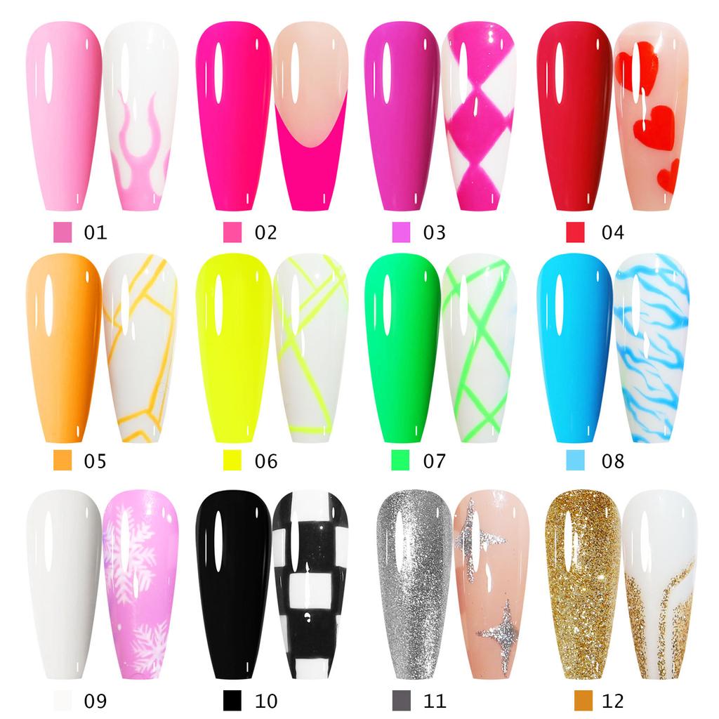 12 Salad Wire Glue 3D Painted Nail Wire Glue Nail Brush Glue Hook Set