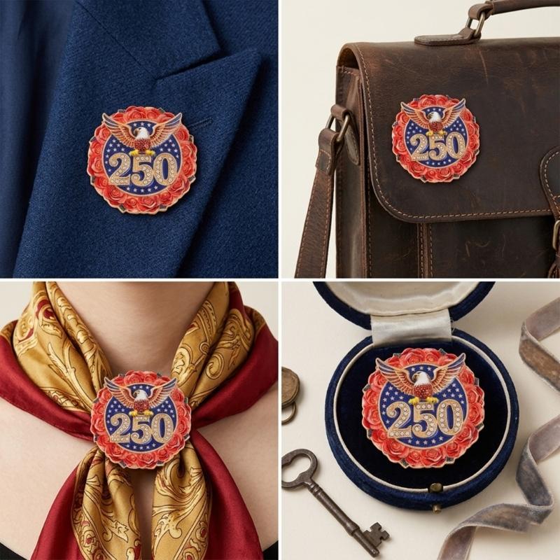 Elegant American 250Th Year Badge Independence Celebration Brooch Polished Zinc Alloy Chest Pin For Formal Wear
