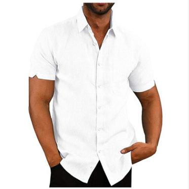 Summer lapel button-down men's solid color short-sleeved linen shirt