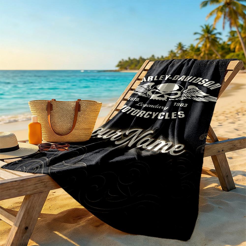 Toalla de Playa Harley-Davidson Motocicletas Nombre Personalizado Suave Duradera Secado Rápido Portátil para Nadar Playa Camping Viaje Accesorios de Playa Gimnasio
