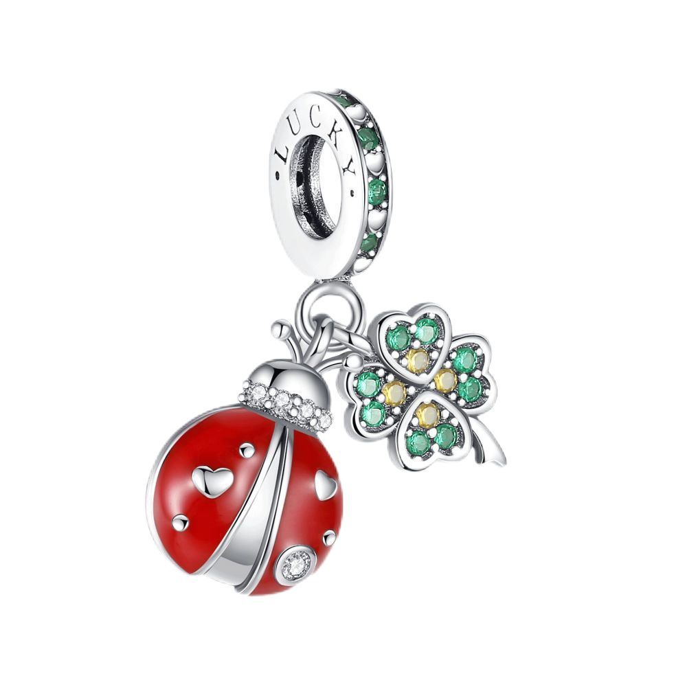 S925 Silver DIY Fashion Four Leaf Clover Beaded Jewelry Accessories Lucky Pendant