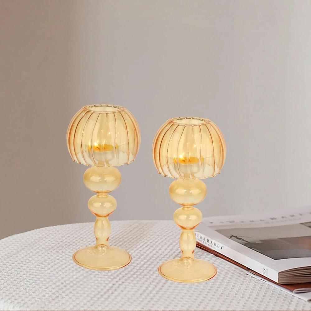 Nordic Transparent Desk Lamp Shaped Glass Candle Holders Creative Modern Style Candle Holder for Table Centerpiece Wedding Decor