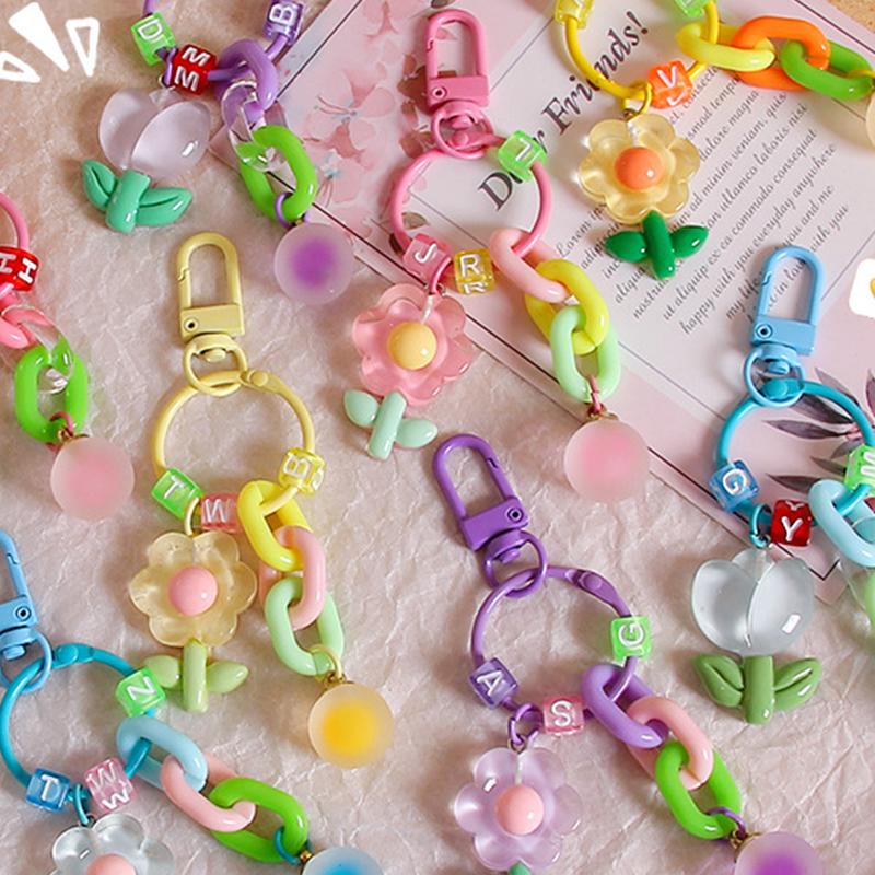 Ins Cute Tulip Keychain Color Ball Pendant Small Fresh Resin Car Key Chain Women'S Backpack Accessories Phone Case Charm Gift