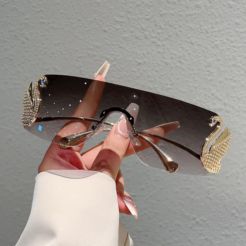 Rimless Y2k Sunglasses Women Fashion Monoblock Gradient Shades  New Trendy Luxury Brand Design Decor Sun Glasses