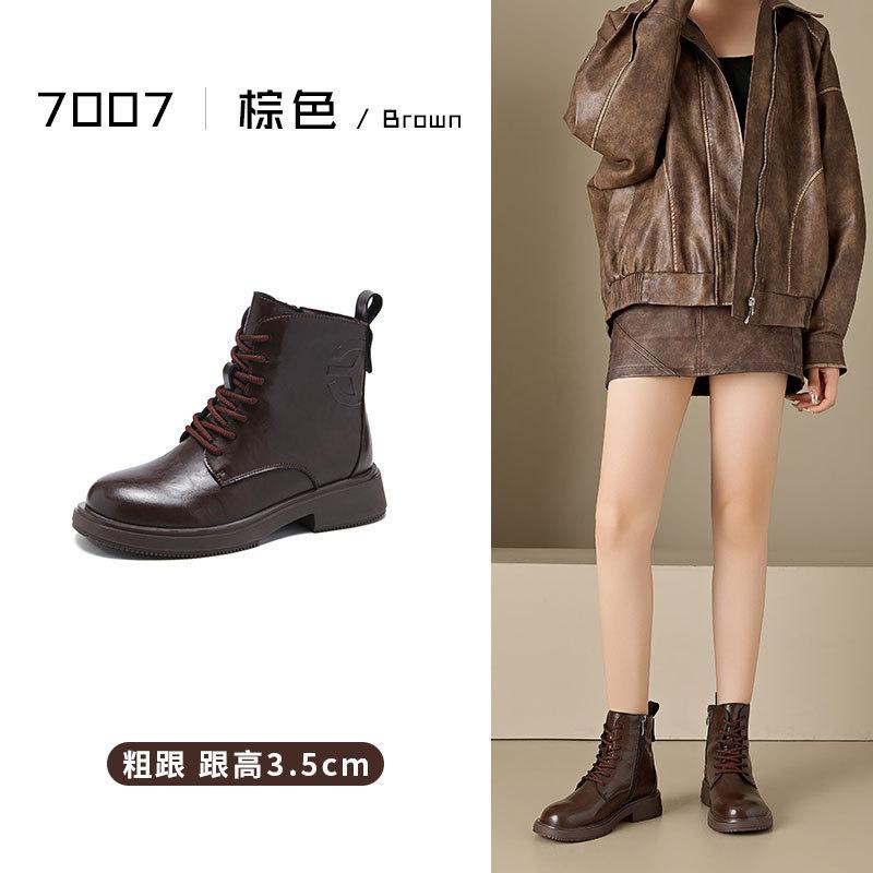 

2025 новые британские ретро ботинки Мартин женские с круглым носком на толстом каблуке универсальные короткие ботинки корейская версия бархатные осенне-зимние женские ботинки 40 темно-коричневого