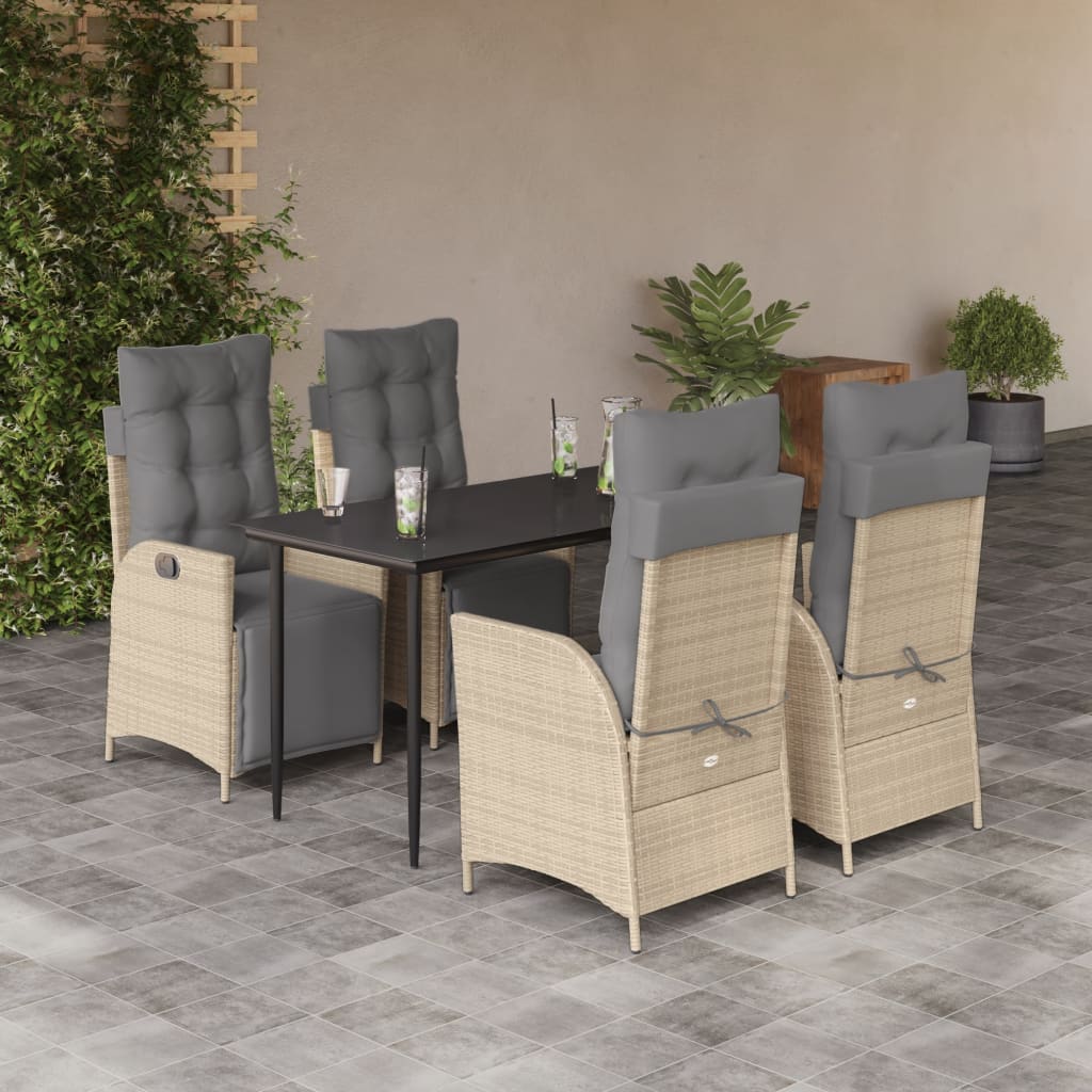5 Piece Garden Dining Set with Cushions Beige Mix Poly Rattan