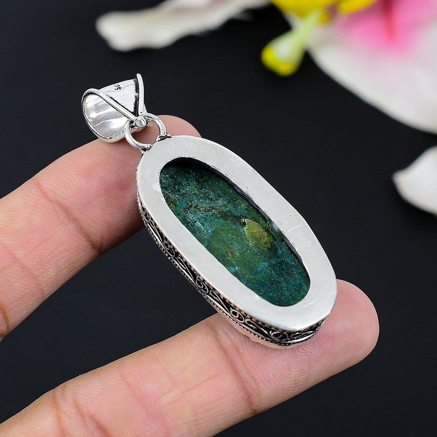 Tibetan Turquoise Gemstone 925 Sterling Silver Jewelry Pendant 2.05" KG-132