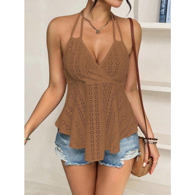Ready-made Women's Halterneck Suspender Tops Hollow Strappy Vests for Commuting with Style