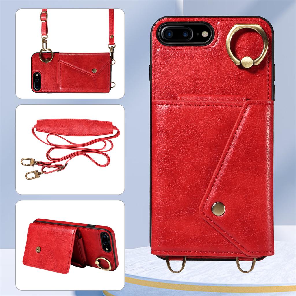 Per iPhone 6/6s/6Plus/7/8,7Plus/8Plus,iPhone SE (2020/2022) Tracolla Corda Anello Staffa Design Porta Carte Slot Copertura con Texture Litchi Custodia per Telefono