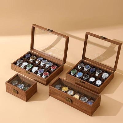 Walnussholz-Muster Uhr- und Schmuck-Vitrine mit Glasdeckel