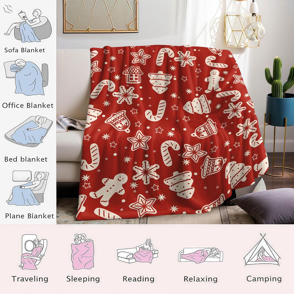 Gingerbread Christmas Printed Blanket Suitable for Sofas Beds Offices Travel Camping Chairs Warm Plush Blanket