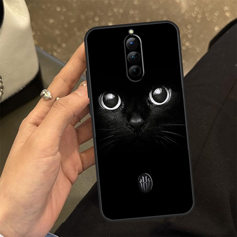 Black Cat Face Kitty Case For ZTE Nubia RedMagic 6 7 6S 7S Pro 5G 6R RedMagic 10 Air 9 8 8S 9S 10S Pro Plus Cover