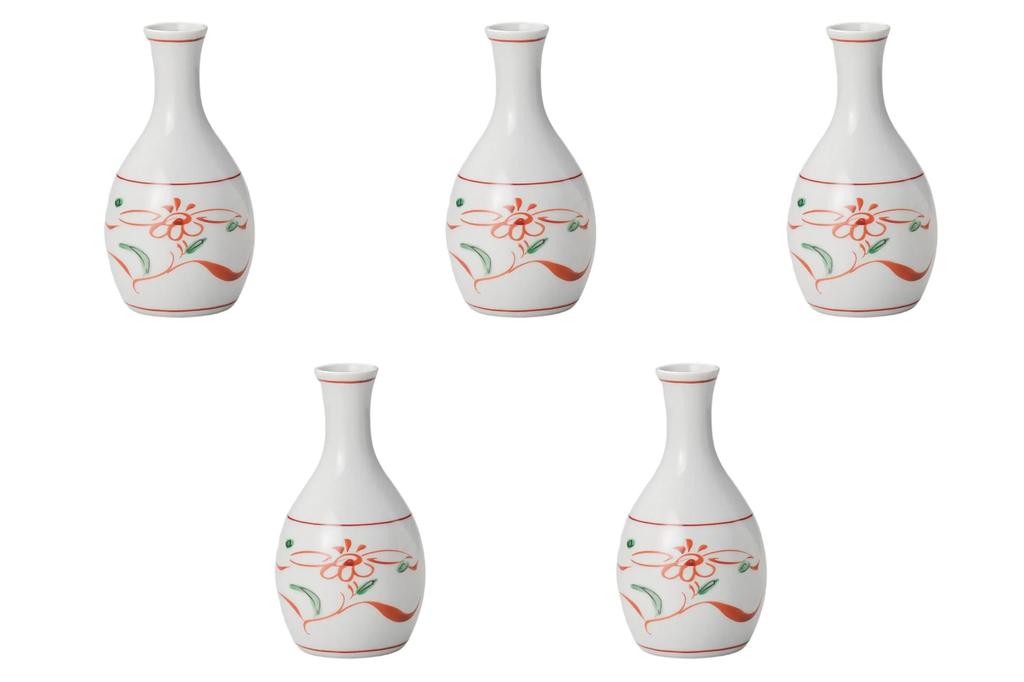 Set of 5 Flower and Bird Go Sake Bottles x cm Sake Bottles Setomonohonpo 1.5 [7.3 15.5 (300 cc)]